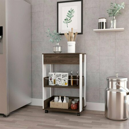 DEPOT E-SHOP Pillar Kitchen Cart, White & Dark Walnut DE-MBC6768